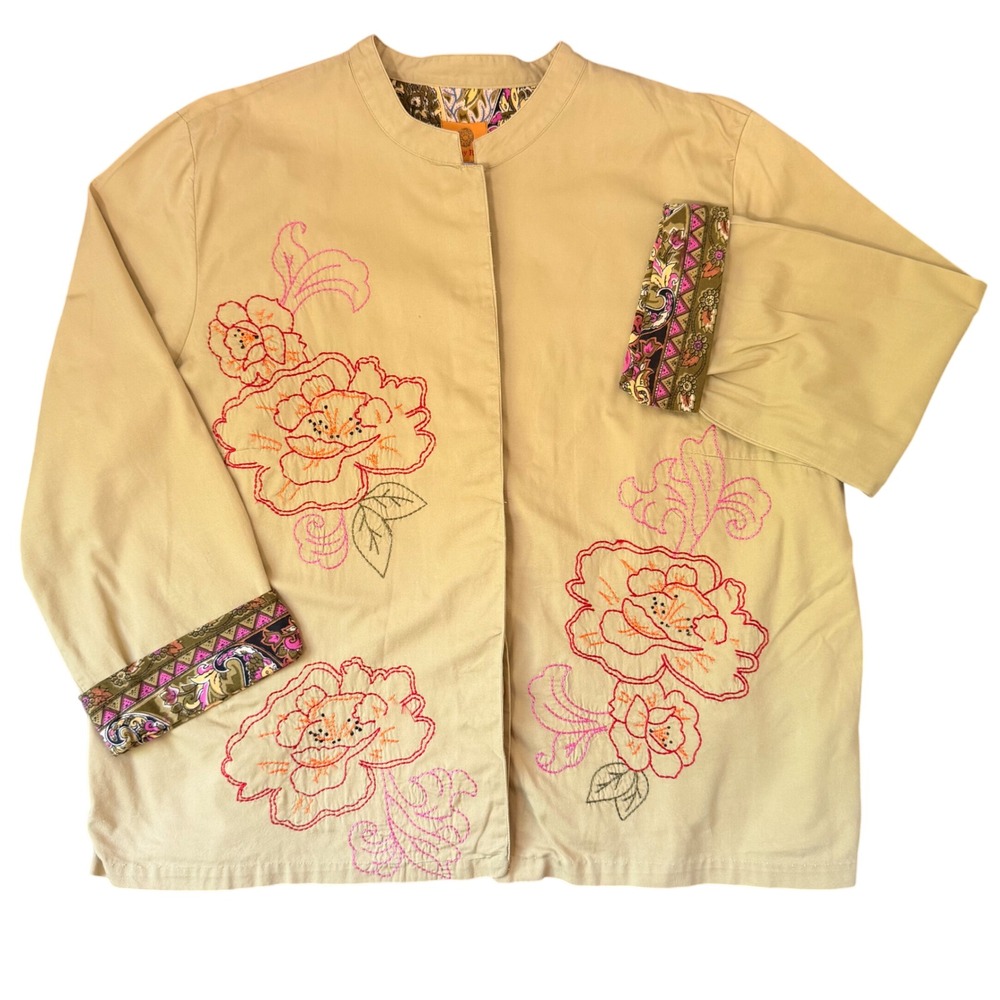 Ruby Rd Boho Floral Embroidered Artsy Cotton Twill Jacket (18) Paisley Cottage - Picture 1 of 16